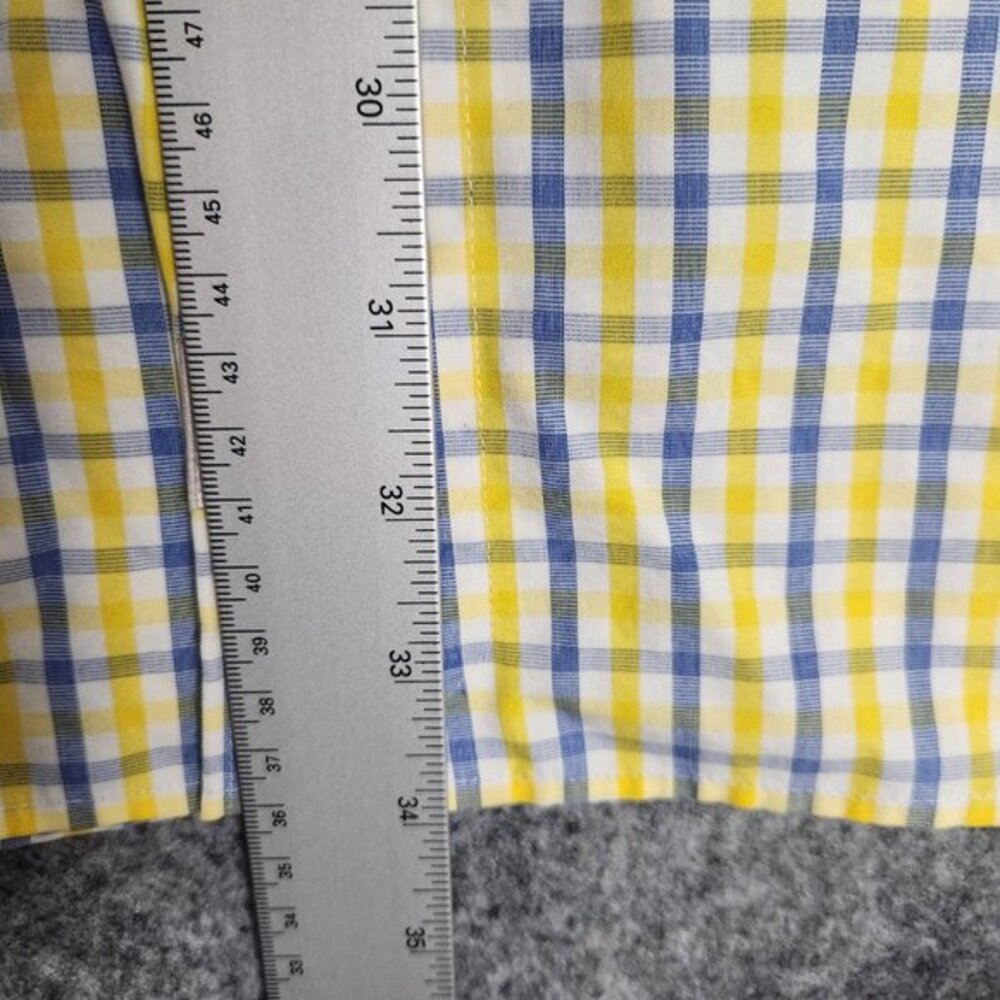 Peter Millar Shirt Men L Nanoluxe Long Sleeve Yellow Blue Plaid Button Down - Picture 5 of 7